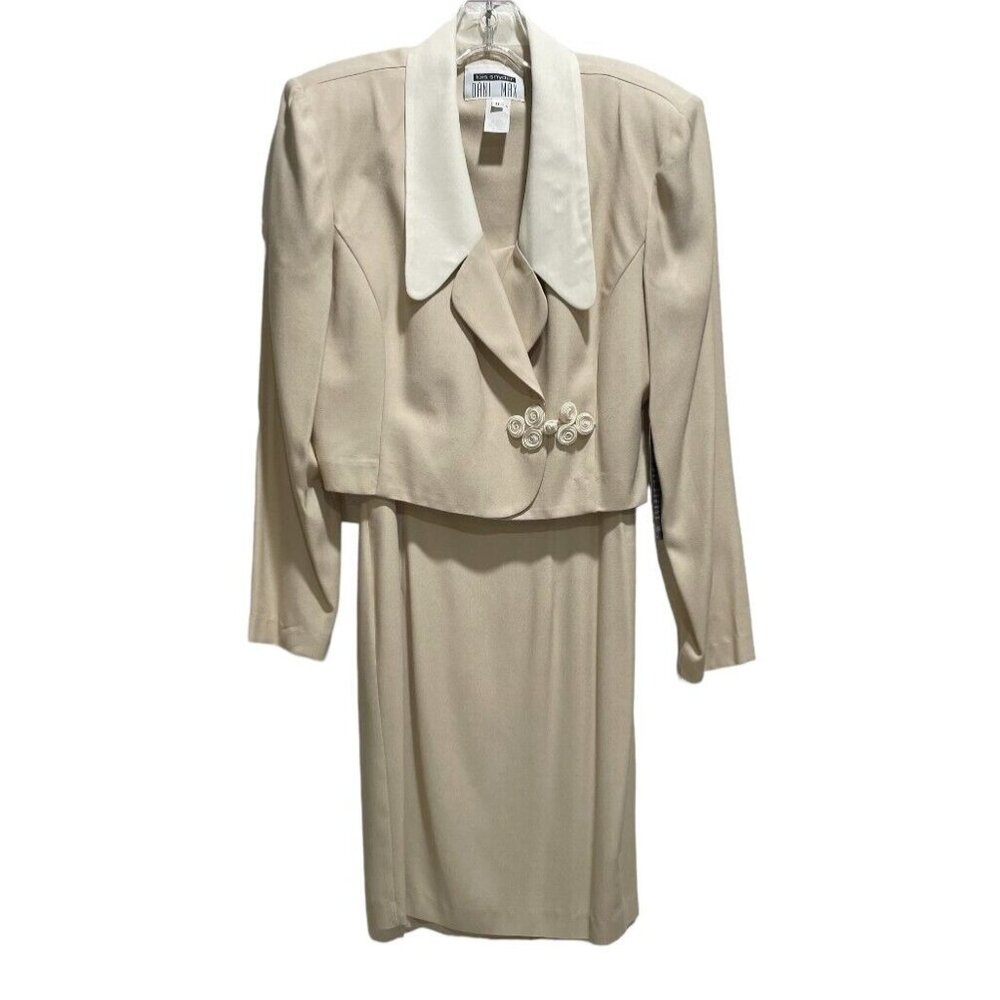 Lois Snyder DANI MAX Tan Lapel Collar Buttoned Blazer 2pc Dress Suit Size 6